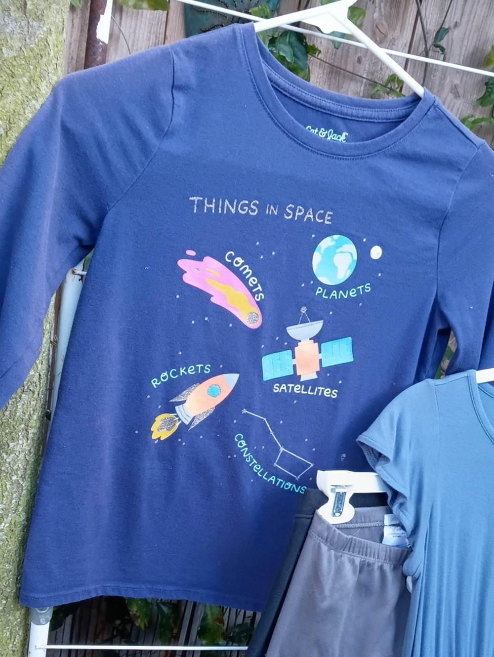 (BUNDLE #2 7/8) Cat & Jack Navy Long Sleeve Tee with Space Graphics